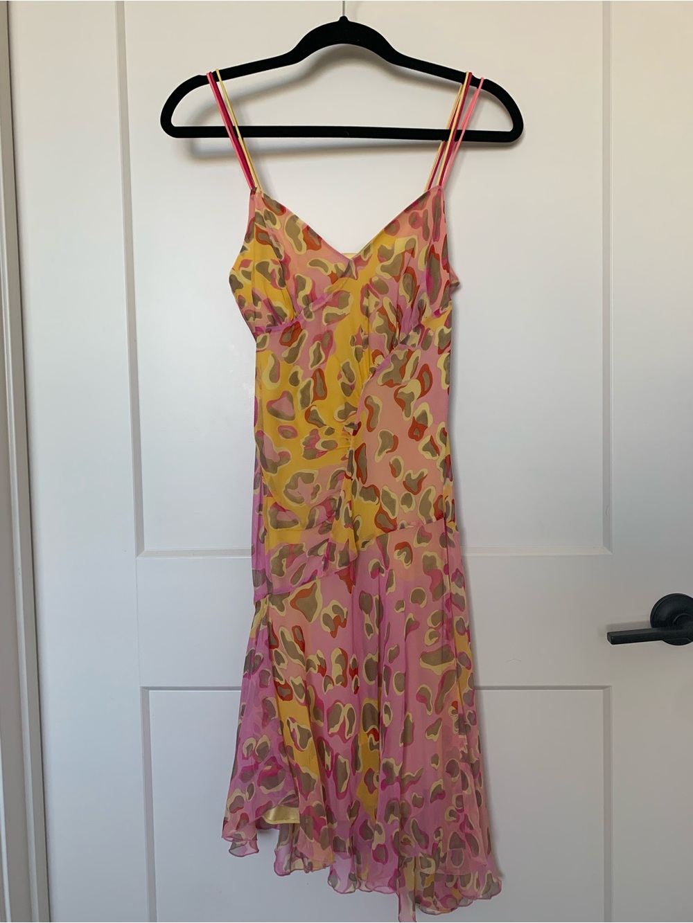Y2K Diane Von Furstenberg Silk camo Ruffle Asymmetric Dress